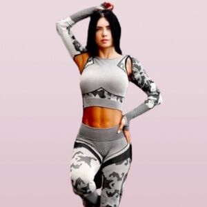 Grey Camo Yoga Set Top and Pants XS